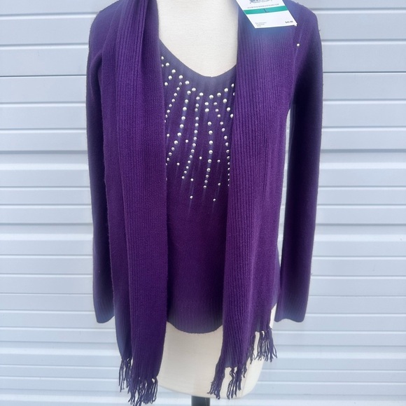 Carolyn Taylor Blackberry Cordial Sweater with Embellishments, removable scarf